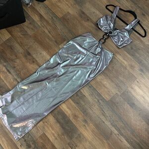Silver Metallic Two-Piece Dress Set
